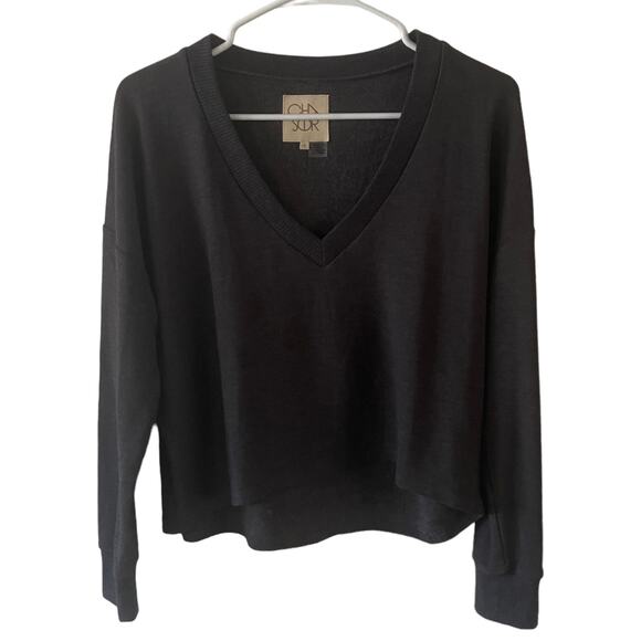 Chaser Tops - Chaser Knit Sweatshirt Womens Small Dark Gray Casual Basic Simple Minimalist